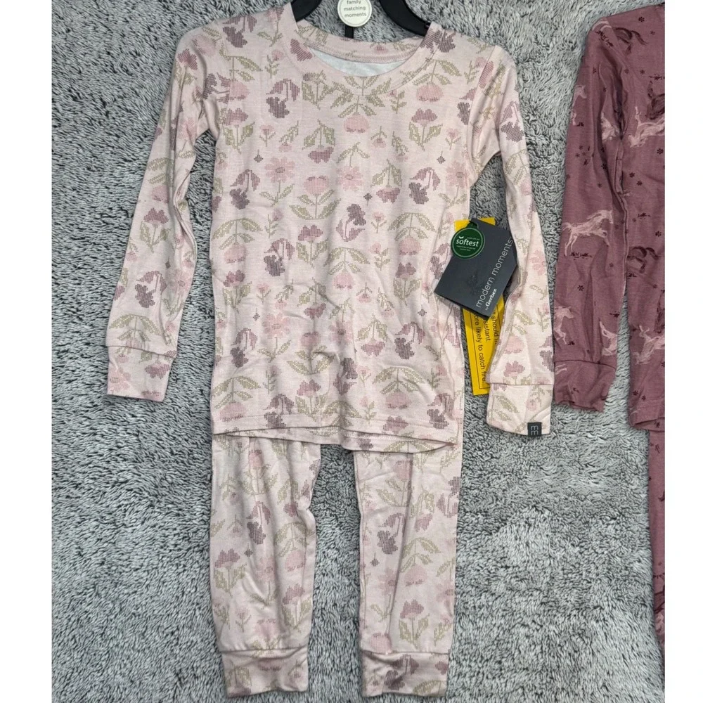 Bamboo Viscose 2 Pair Pajama Sets 4T Floral & Horse Pink Mauve New